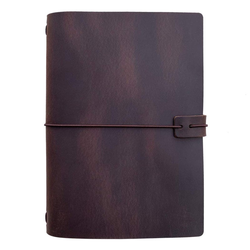 Refillable Leather Travelers Notebook -A5 Travel Journal with Lined Insert  8.5 x 5.5 Inches  Dark Brown